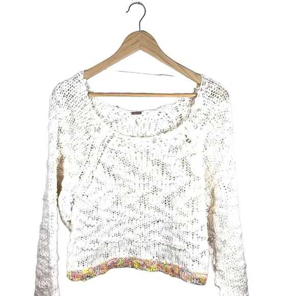 Free People Ivory West Palm Pullover Sweater with Colorful Trim Size XS - Picture 5 of 11